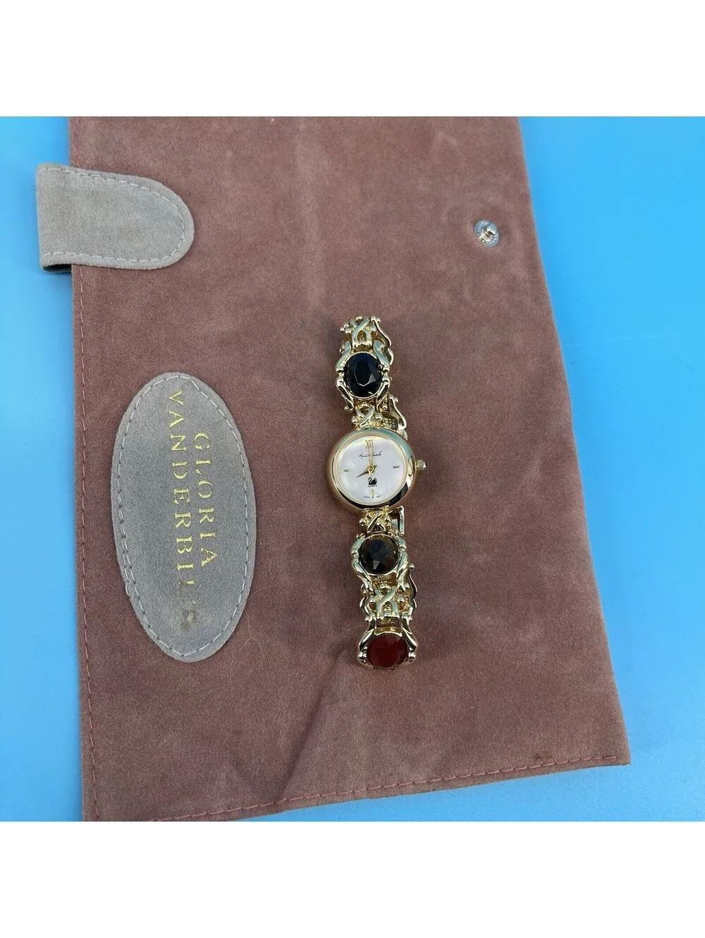 Gloria Vanderbilt Vintage Gold Tone Watch Multi-Color Stones New No Battery